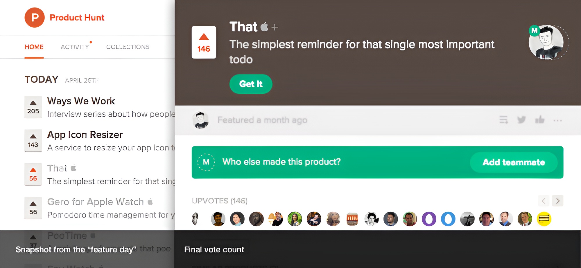 That app featured on Product Hunt